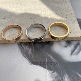 High-end Cartter Luxury Ring Six Diamond Slotted Titanium Steel Mens and Womens Rings Elegant Temperament Inlaid Stainless Ring Jewellery