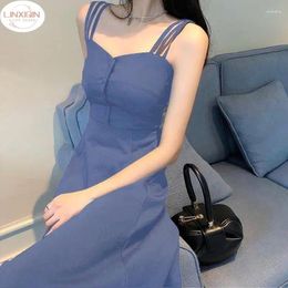 Casual Dresses Women Summer Retro Long French Chiffon Dress Sexy Party Slip Maxi Strapless Backless Elegant 2024 Button Clothes