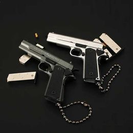 Gun Toys 1 3 Alloy Colt M1911 Pistol Miniature Model Assemblable Fake Gun Toy Keychain Backpack Pendant Decoration Gift Toy Boy T240428