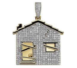 Iced Out 14K Gold Plated House Shape Pendant Necklace Micro Paved Zircon Men Hip Hop Jewelry2292285