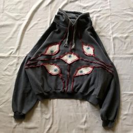 American retro street Demon Eyes Embroidery hoodie for Men Winter y2k Goth punk Harajuku fashion oversized sweatshirt 240423