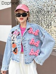 Women's Jackets Sweet Bowknot Loose Short Denim Coat 2024 Spring Autumn Fashion Brand Heavy Industry Cartoon Beaded Sequins For Women