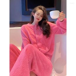 Women's Sleepwear Sexy Little Fragrant Wind Pyjamas Spring And Autumn Female Net Red Coral Velvet Plus Thick Soft Home Wear