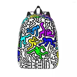 Backpack Haring 6 Figures Dancers Canvas Backpacks School College Students Bookbag Fits 15 Inch Laptop Rap Graffiti Geometric Bags