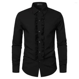 Men's Dress Shirts Men Slim Fit Shirt Mediaeval Style Ruffle With Lapel Collar Design Formal Performance Top For Retro Fashion