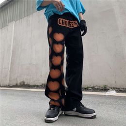 High Street Hiphop Pants Love Graffiti Jeans Men's Hip Hop Oversize Loose American Straight Leg Pants