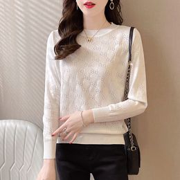 New designer womens t shirt high-end translucent lace sexy women top long sleeve luxury fashion knitted tees Asian size S-XL