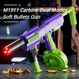 M1911 Carbine Soft Bullets Dual Mode Rifles Automatic Shell Ejection Continuous Firing Toy Guns With Laser Drum Outdoor Cs Gifts 240420