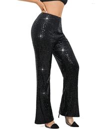 Women's Pants Women Sequin Flare Sparkly High Waist Wide Leg Bell-bottom Trousers Slim Party Club Shiny Clubwear