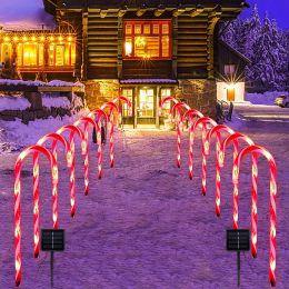Decorations Solar Christmas Candy Cane Lights Outdoor Waterproof Christmas Day Light Pathway Marker Candy Lights Garden Passage Decoration