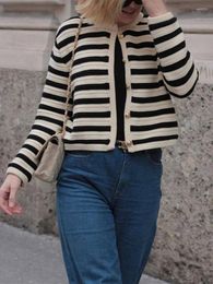 Women's Jackets Women Single Breasted Striped Knitted Jacket Long Sleeve Casual O-Neck Cardigan Slim Short Coat For Ladies