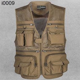 Mens Spring and Autumn Vest Outdoor Leisure Quick Drying Multi Pocket Photography Reporter Mesh Fishing Summer Vest Male QQ with logo