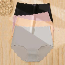 Women's Panties Seamless Silk High-Waist Female Underwear Plus Size Elasticity Briefs Ladies Fashion Wave Edge Lingerie Intimate