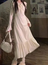 Casual Dresses Korean Fashion Vintage Long Dress Women White Harajuku Elegant Sleeves Maxi Fall Clothes Outfits