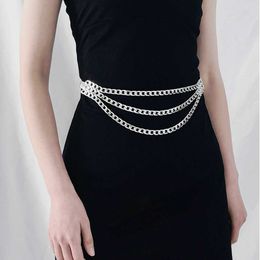 Waist Chain Belts Womens fashion elastic spring waist chain multi-layer metal chain dress belt