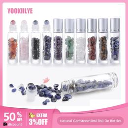 Storage Bottles 10Pcs 10ml Roll On Bottle Essential Oil Natural Jade Roller With Crystal Chip Glass Travel Refillable Containers