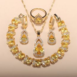 Middle East Luxury Accessories Dubai 18K Gold Plated Wedding-Party Jewellery Sets Necklace Earrings Braceklet Adjustable Ring Size 240419