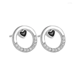 Stud Earrings S925 Sterling Silver Heart Inlaid With Diamonds Personalized Jewelry For Women