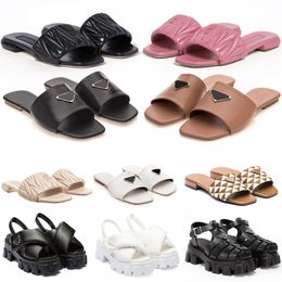 free shipping designer Sandals shoes women slides slippers platform black pink brown blue womens flip flops nappa foam rubber matelasse luxury leather slides