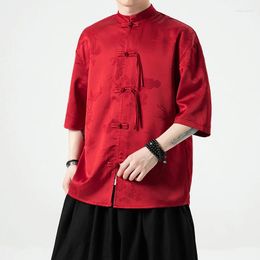 Ethnic Clothing Summer Chinese Traditional Dress PlusSize High Quality Bamboo Jacquard Shirt Men IceSilk Short Sleeve Vintage Hanfu Top