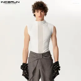 Men's Tank Tops Handsome Well Fitting INCERUN Mesh Patchwork Design Vests Casual Streetwear Sleeveless S-5XL 2024