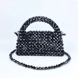 Shoulder Bags Handmade Beaded Handheld Phone Bag Women's Small Square Customised Black Fashion Versatile Knitted For Women