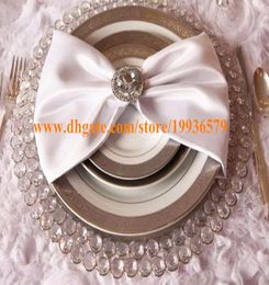 Whole 33cm Round Gold Silver Glass Crytal Beaded Charger Plate Wedding Table Decoration6654157