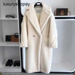 Maxmaras Coat Teddy Bear Womens Cashmere Coats Wool Winter 2024 New m Family Grain Sheep Camel One Piece Long Fur Thicken