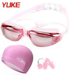 Adults HD Anti-Fog UV Protection Swimming Goggles Water Sport Women Men Diving Swim Glasses With Nose clip earplug swimming cap 240426