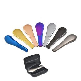 Smoke Pipe Multi-color Metal Hand Pipe Scoop Shape with Magnetic Cover Zinc Alloy Spoon Hand Laddly Herb Cigar Pipe 97MM Tobacco Smoking Pipes Gift Box