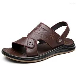 Sandals Designer Open-toed Roman Men's Summer Fashion Soft Bottom Leather Flat Slip-on Outdoor Beach Shoes Slippers Male