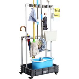 Multi-functional Cleaning Tool Tower with Mop Rack, Umbrella Rack, and Storage Hooks - Perfect for Organising and Draining Cleaning Tools and Accessories