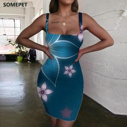 Casual Dresses SOMEPET Flowers Dress Women Painting Sundress Graphics Ladies Art Bodycon Womens Clothing Plus Size Vintage Boho