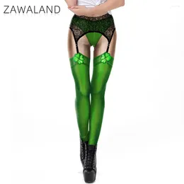 Women's Leggings Zawaland Women Sexy Lace St. Patrick's Day Lucky Grass Printed Holiday Party Pants Female Green Elastic Tights Trousers