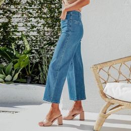 Women's Jeans Ninth Trousers Buttons Women Solid Colour Wide Leg Casual Summer Lady Garment