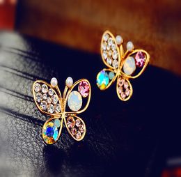 Fashion Wedding Earring Colourful Crystal Hollow Butterfly Studs Earrings Gold Plated Alloy Earring Stud for Women Girls Party Ear 2068048