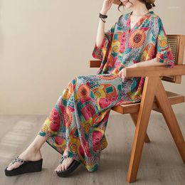 Party Dresses Summer V-Neck Thin Cotton And Linen Large Size Loose Literary Resort Style Beach Skirt Retro Flesh-Covering Long Robe