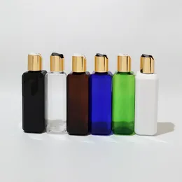 Storage Bottles 1pcs 100ml Empty PET Travel White Black Square Bottle With Gold Aluminum Disc Top Cap Press Family Oil DIY SPA Contain