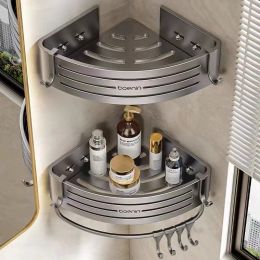 Organization Wall Mounted Bathroom Shelves Shower Corner Shelf with Towel Bar Hook Space Aluminum Shampoo Holder Kitchen Organizer Rack