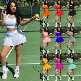 Work Dresses VOLALO Chic 2024 Summer Sexy Sets Outfit Solid Colour Sports Vest Women Club Short Skirt Two-piece Suit