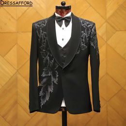 Black Sequined Appliques 2 Pieces Blazer Pants Men Suits Tuxedo High Fashion Wedding Prom Plus Size Custom Made