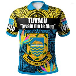 Men's Polos Tuvalu Ellice Islands Pattern Polo Shirt For Men 3D Printed Polynesian Shirts Casual Loose Button Tees Summer Short Sleeves