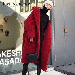 Maxmaras Coat Teddy Bear Womens Cashmere Coats Wool Winter 2024 New Youth Sheep Cut Fleece Red Thickened Lamb Hair Faux Fur