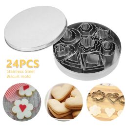 Moulds 24Pcs Cookie Cutters Moulds Set DIY Stainless Steel Biscuit Slicer Geometric Shapes Mini Kitchen Baking AccsKitchen Supplies