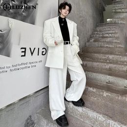 Men's Tracksuits LUZHEN 2024 Spring Side Rivet Decorative Suit Two-piece Sets Men Fashion Elegant Street Loose Blazer Coat Straight Pants