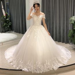 2024 Classic Wedding Dress Off the Shoulder 3D Lace Appliques Chapel Train Puffy Bridal Gowns Princess Vestidos De Novias robe de mariee