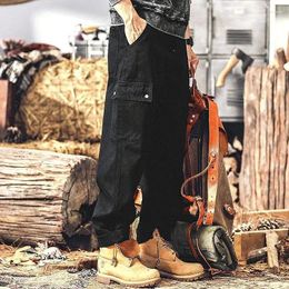 Men's Jeans Trousers Cargo With Pockets Man Cowboy Pants Black Straight Autumn Clothing Harajuku Denim Clothes Y2k 2000s Vintage
