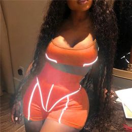 Casual Neon Color Women Two Piece Sets Fashion Reflective Active Wear Tracksuit Crop Top And Shorts Matching Set Sport 240410