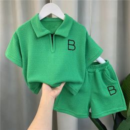 Baby Boy Clothes Set Children Girls Zip Lapel Tshirts and Shorts 2 Pieces Summer Short Sleeve Top Bottom Outfits Tracksuits 240426