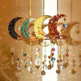 Garden Decorations Moon Suncatcher Crystal Tree of Life Hanging Decoration Stained Glass Healing Crystal Rainbow Maker Garden Outdoor Decoration